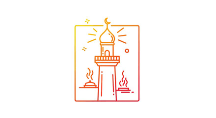Fototapeta premium Islamic Mosque Minaret Icon with Crescent Moon and Flames - Gradient Colors