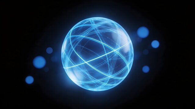 Blue glowing sphere with network lines