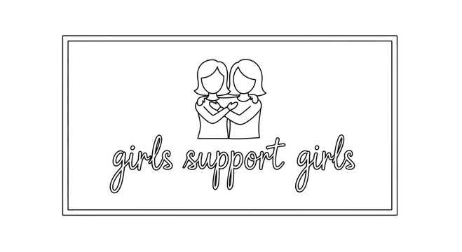 Girls Support Girls Friendship Empowerment Line Art Illustration