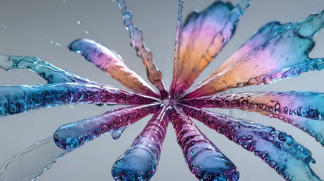 Abstract colorful liquid explosion forming a delicate flower shape