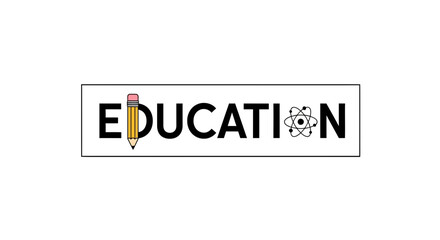 Fototapeta premium Education word with pencil and atom symbol, representing learning and science