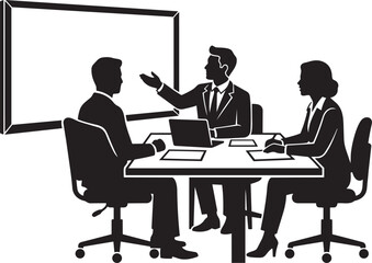 Obraz premium Corporate Meeting Discussion with Presentation Board Vector Silhouette