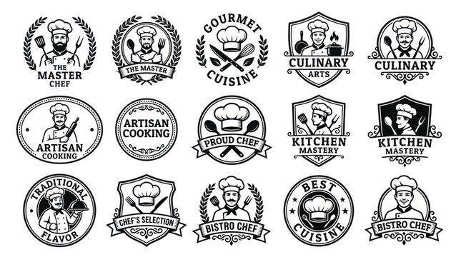 Premium Gastronomy Logo Collection with Chef Character and Kitchen Tools