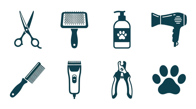 Pet grooming tools and accessories.
