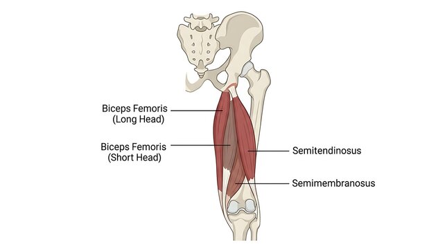 Anatomical illustration of the hamstring muscles in the human thigh