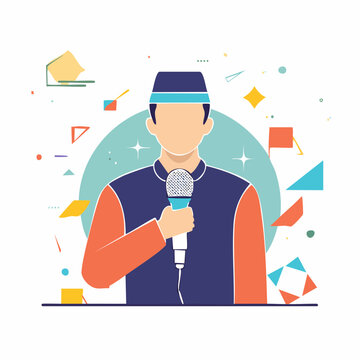 Man in Traditional Islamic Hat Holding Microphone