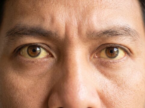 Health awareness close-up on jaundice and yellow sclera in clinical settings