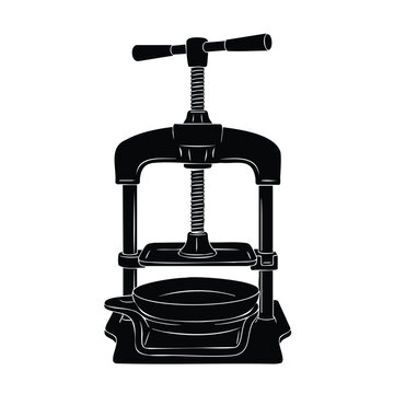 Fruit and wine press machine silhouette for juice making vector.