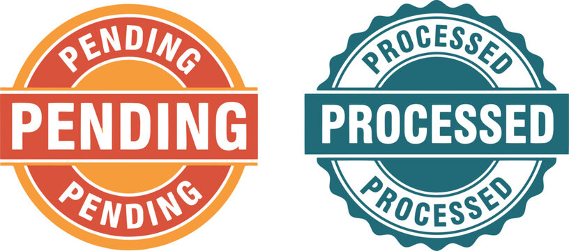 Pending and Processed Stamp Badges Vector Set for Workflow and Status Indicators