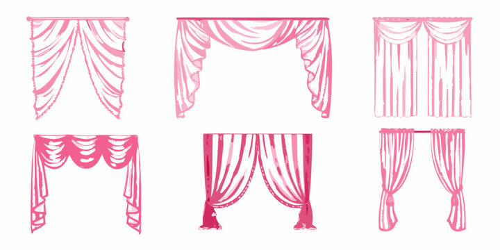 Pink curtain drapes set elegant window treatments illustration