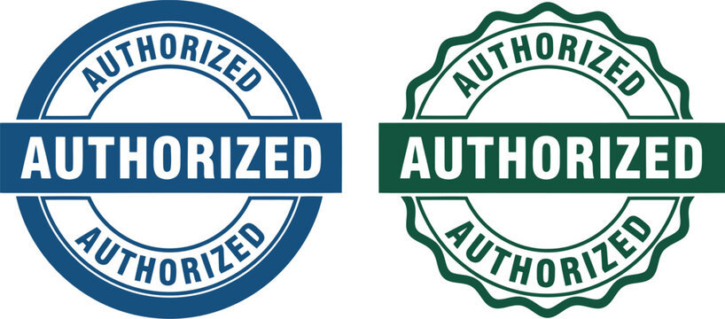 Authorized stamp badge set in blue and green for official approval and certification design