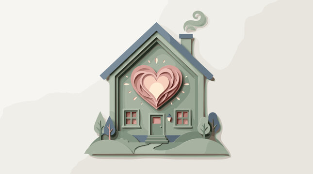 Vector illustration of house with heart symbol and family cutouts