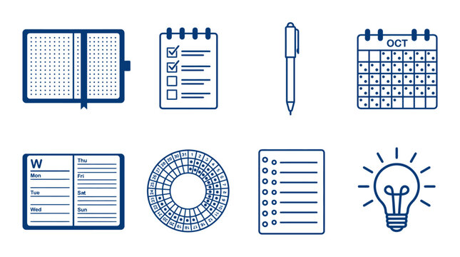 Office Stationery and Writing Utensils Icons.