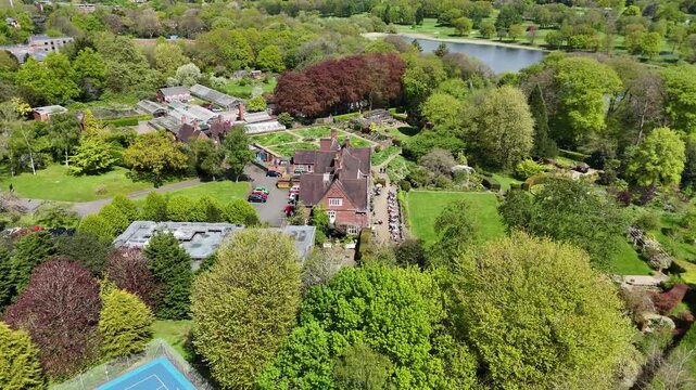 Aerial View of Historic Winterbourne House and Edwardian Botanical Gardens in Birmingham UK