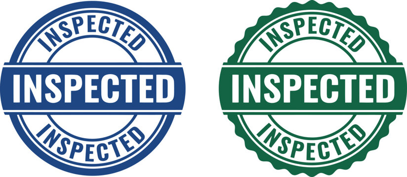 Inspected Stamp Badge Icons Set &ndash; Blue and Green Quality Control Approval Labels Vector