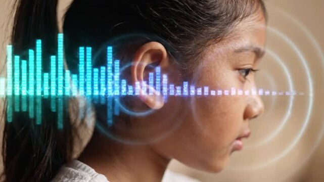 Young girl listening to sound waves
