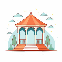 Obraz premium Illustration of a Gazebo with Trees and Clouds