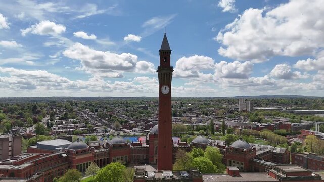 Aerial Shot of University of Birmingham Edgbaston Campus Featuring Historic Old Joe Clock Tower