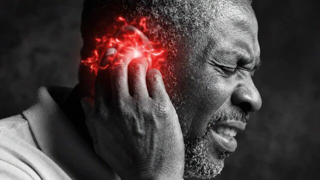 Older man suffering from severe ear pain