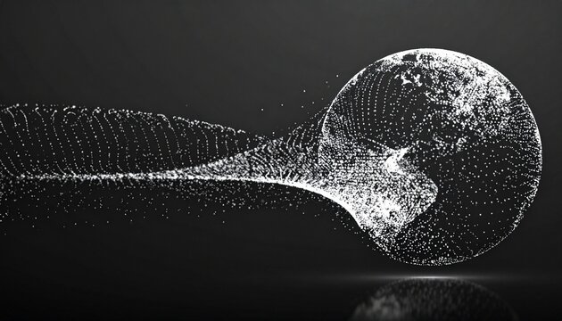 Stream of particles forming a flowing connection to a luminous globe