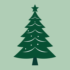Obraz premium Simple green christmas tree with star top and snowflakes Vector