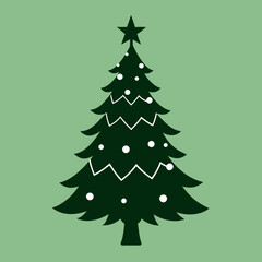 Obraz premium Minimalist christmas tree icon with star topper on green background Vector
