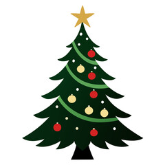 Obraz premium Decorative christmas tree with golden star and red ornaments Vector