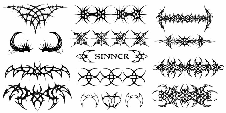 metal band logo elements black ink illustration on white background