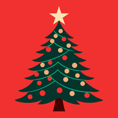 Obraz premium Bright christmas tree with star top on red background Vector