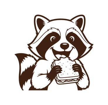 Cute cartoon raccoon eating a sandwich with cute animal picnic basket picnic food packed lunch fast food comfort food animal chara