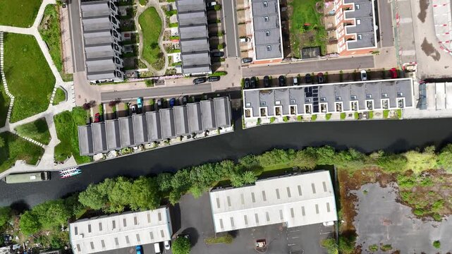 Drone Perspective of Birmingham Port Loop Regeneration and Modern Sustainable Housing