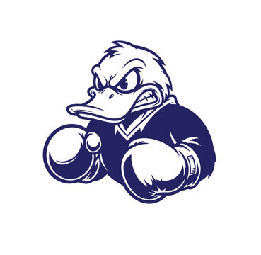 Angry cartoon duck boxer mascot with boxing gloves webbed feet fighting aggressive illustration character champion competitor