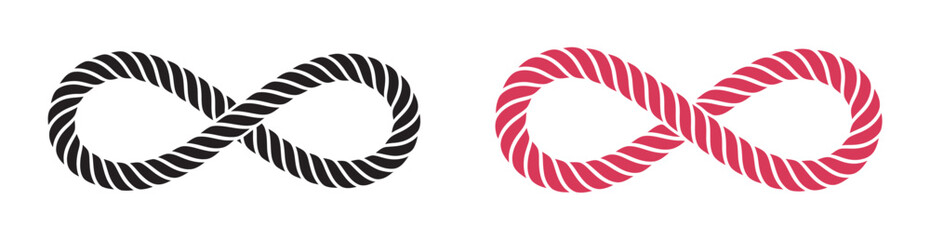 Infinity symbols vector, black and red rope textured endlessness continuity limitless possibilities abstract design isolated white background set © Alamin vai vision 3