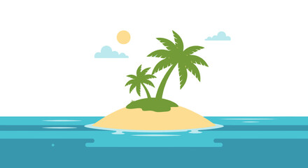 Obraz premium Tropical island scene with palm trees and ocean waters illustration