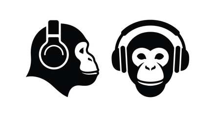 monkey head silhouette with headphones high quality professional detailed modern © Mama