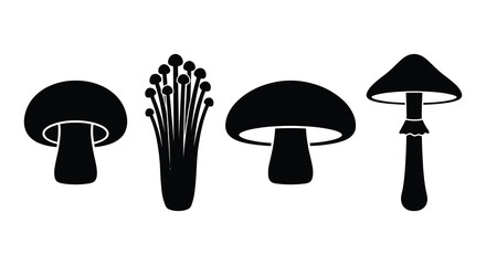 set of black mushroom silhouettes high quality professional detailed modern © Mama