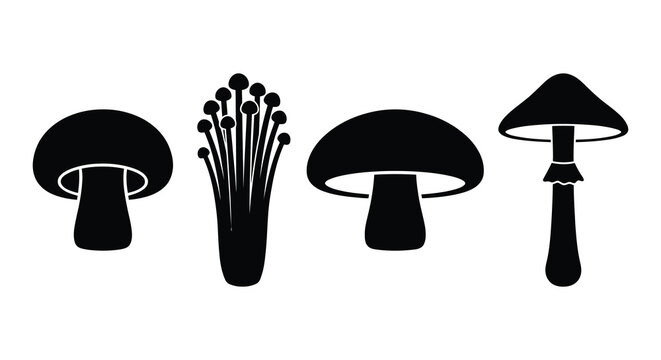 set of black mushroom silhouettes high quality professional detailed modern