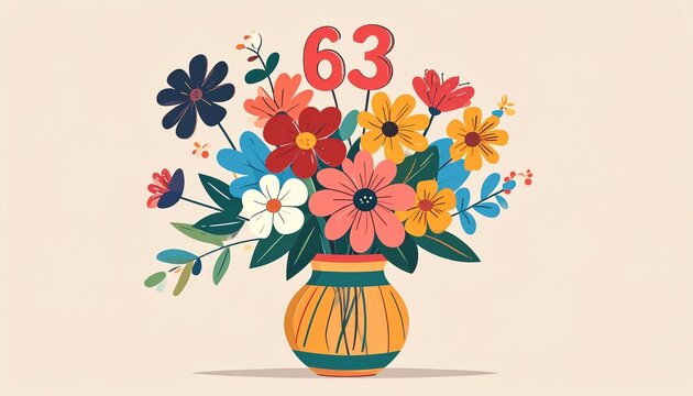 Vibrant Flower Bouquet with Number 63 for Birthday or Anniversary Celebration