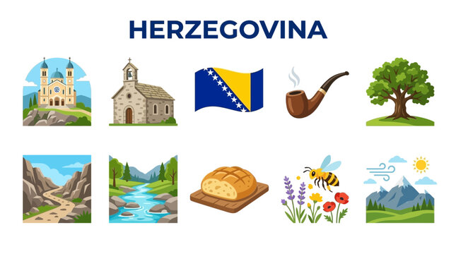 Collection of Bosnia and Herzegovina Symbols and Landmarks.
