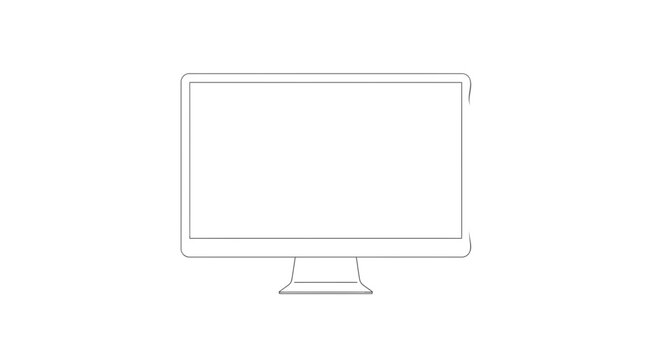 A minimalist outline illustration of a modern computer monitor, rendered in a clean, simple, and elegant design on a white background