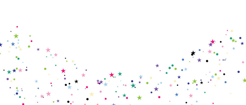 Colorful star and dot confetti elements on transparent background vector graphic