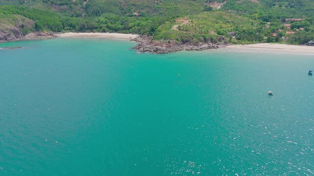 Aerial flyover Bai Bang beach panoramic Binh Dinh Vietnam