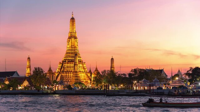 tourist attractions in the city park of Bangkok City, 
The most beautiful Viewpoint Wat Arun,Buddhist temple in Bangkok, Thailand 