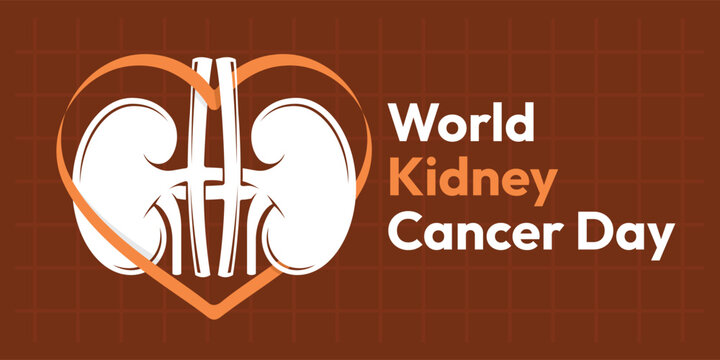 World kidney cancer day - White kidney in orange heart ribbon on grid dark brown texture background vector design
