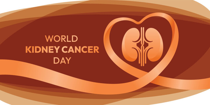 World kidney cancer day - Orange kidney sign in orange ribbon roll to heart shape around vector design