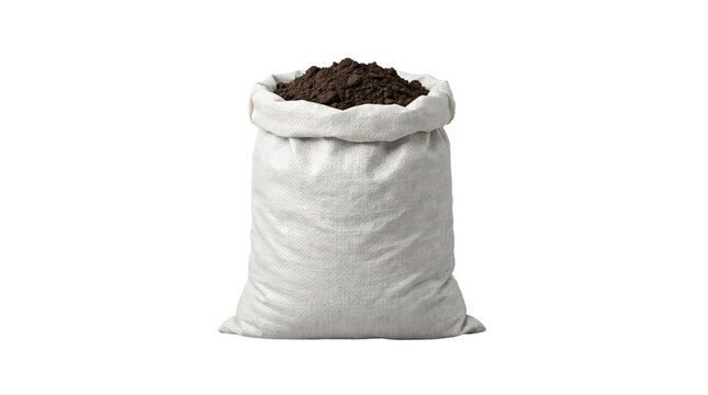Bag of soil for gardening and planting isolated on transparent background cut out