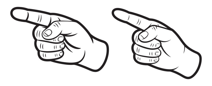 Hand pointing vector illustration, two hands index fingers left direction choice guidance gesture isolated white background set