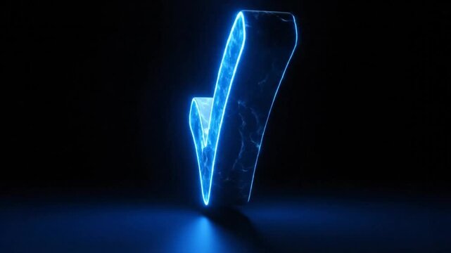Futuristic Glowing Blue Checkmark Symbol Appearing and Rotating on Black Background for Affirmation and Validation