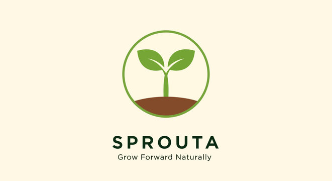 Green sprout logo for branding company, representing growth, nature, and eco-friendly business development