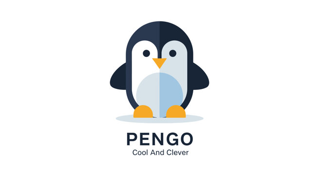 Cute cartoon penguin logo for a branding company, representing coolness and cleverness with a simple, modern design.
